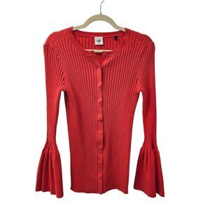 Cabi Ribbed Hibiscus Trumpet Bell Sleeve Cardigan Sweater Size Medium